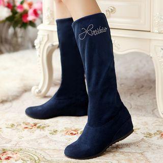 Rhinestone Mid-calf Wedge Boots