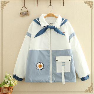 Sailor-collar Color-block Hooded Jacket