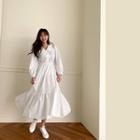 Lace-collar Tiered Long Shirtdress Ivory - One Size
