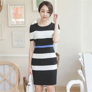 Contrast-trim Color-block Sheath Dress