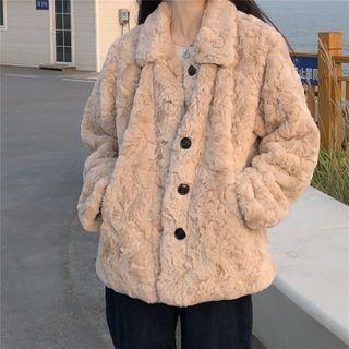 Faux Fur Button Jacket Light Khaki - One Size