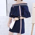 Off-shoulder Elbow-sleeve Minidress