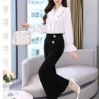 Set: Bow-neck Blouse + Bell Bottom Pants