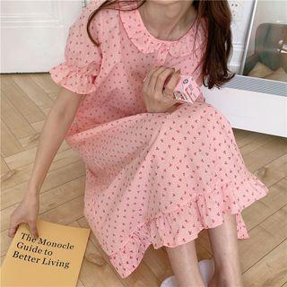 Bell-sleeve Cherry Print Midi Sleep Dress