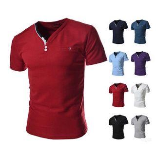 Plain V-neck Short-sleeve T-shirt