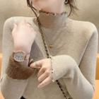 High-neck Ruffle Trim Long-sleeve Fleece Top