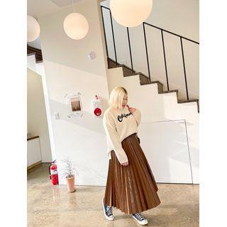 Faux-leather Long Pleated Skirt