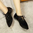 Furry Panel Faux Patent Leather Oxfords