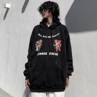 Angel Print Lettering Hoodie
