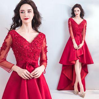 V-neck High Low A-line Cocktail Dress