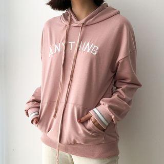 Lettering Crop Embroidered Hooded Sweatshirt