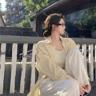 Two Tone Striped Button-up Oversize Shirt Shirt - One Size
