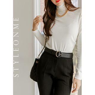 High-neck Shirred-side T-shirt