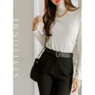 High-neck Shirred-side T-shirt