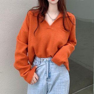 V-neck Open-collar Sweater