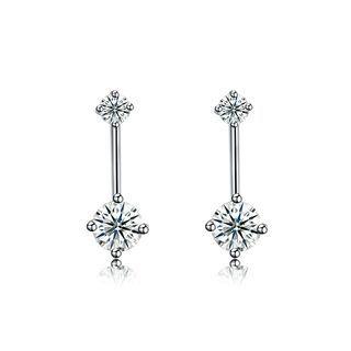 925 Sterling Silver Fashion Stud Earrings With Cubic Zircon Silver - One Size