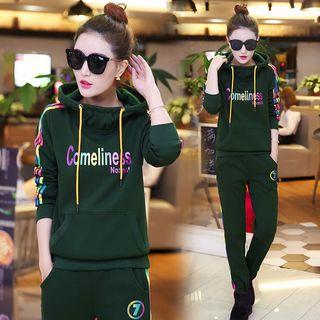 Set: Letter Fleece-lined Hoodie + Sweatpants