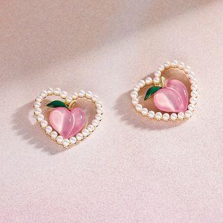 Faux Pearl Peach Stud Earring 1 Pair - Peach - One Size