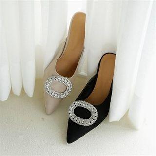 Rhinestone-trim Faux-suede Mules