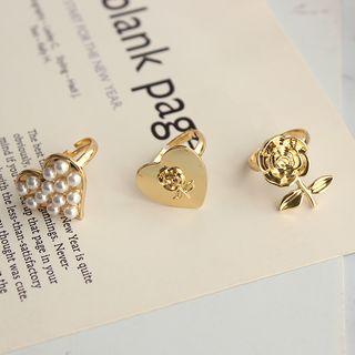 Alloy Faux Pearl Heart / Rose Open Ring