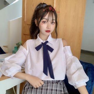 Cold-shoulder Lantern-sleeve Blouse