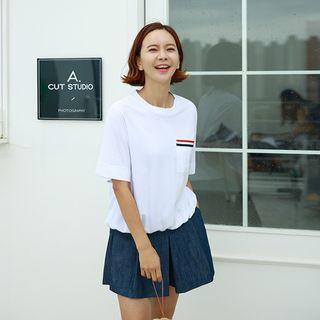 Patch-pocket Band-hem T-shirt