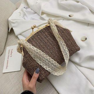 Lace Trim Woven Crossbody Bag