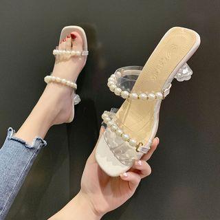 High Heel Faux Pearl Slide Sandals