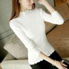 Scalloped Trim Mock Neck Sweater