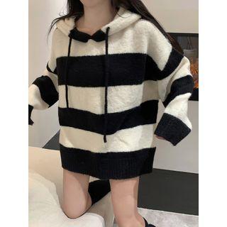 Hooded Striped Sweater Black & White - One Size