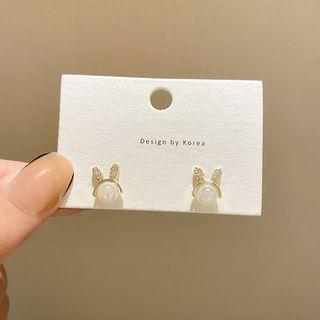Sterling Silver Faux Pearl Rhinestone Rabbit Stud Earring