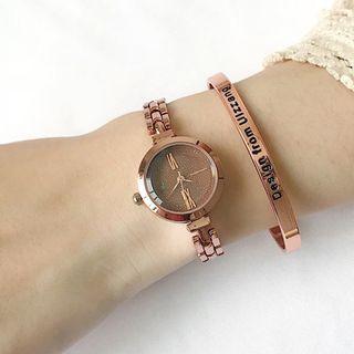 Set: Roman Numeral Bracelet Watch + Lettering Bangle