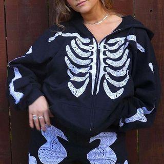 Bone-print Long-sleeve Zip Light Jacket