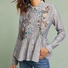 Floral Embroidered Long-sleeved Gingham Top