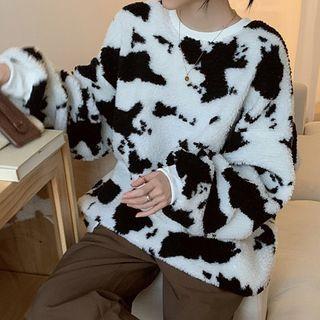 Fleece Printed Sweatshirt White & Black - One Size
