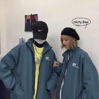 Couple Matching Print Zip Jacket Blue - One Size