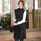 Mock-neck Sleeveless Knit Dress With Belt