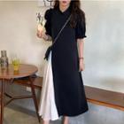 Short-sleeve Two-tone Midi A-line Qipao Dress