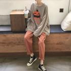 Halloween Pumpkin Sweatshirt / Straight-fit Pants