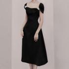 Cap-sleeve Square-neck Midi A-line Dress