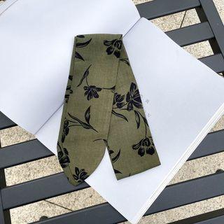 Flower Narrow Scarf Hair Tie Black Flower - Green - One Size