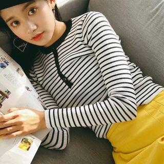 Striped Placket Knit Top