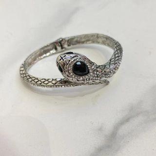Snake Alloy Bangle 1pc - Silver & Black - One Size