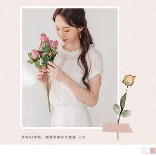 Off-shoulder Mesh Panel Plain Lace Top