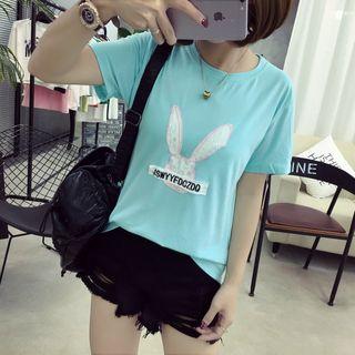 Rabbit Applique Short Sleeve T-shirt