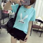 Rabbit Applique Short Sleeve T-shirt