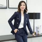 Double-breasted Plaid Blazer / Straight-leg Dress Pants / Set