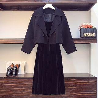 Set: Spaghetti Strap Midi A-line Dress + Cropped Blazer