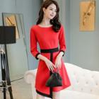 3/4-sleeved Asymmetric A-line Dress