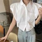 Cap-sleeve Plain Crop Shirt